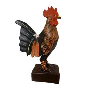 Vintage Wooden Rooster 7.5" Figurine Decoration Farmhouse Country Cottage Flawed